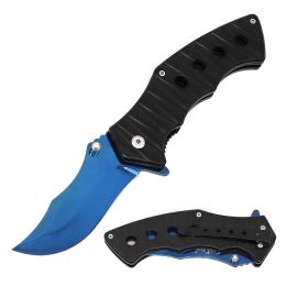 4.75" Closed Blue Plated Spring Opening Assisted Folding Pocket Knife