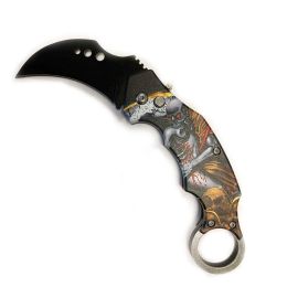 5" Closed Skeleton SwitchBlade Karambit Knife with Finger Ring