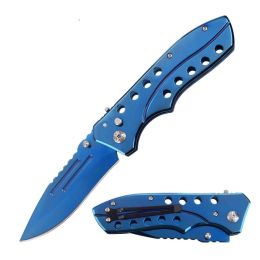 5.35" Closed Blue Switchblade Automatic Clip Point Blade Knife