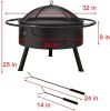 Outdoor Portable 32 Inch Steel Round Fire Pit with BBQ Grill