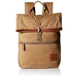 Buxton Men"s Expedition II Huntington Gear Fold-Over Canvas Backpack Tan