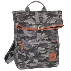 Buxton Men's Expedition II Huntington Gear Fold-Over Canvas Backpack Gray Camo