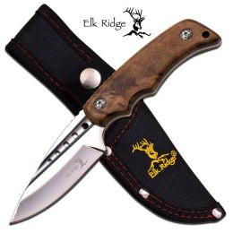 Burl Wood Handle Straight Full Tang Fixed Blade Hunting Skinning Knife