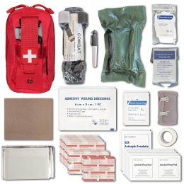 Field First Aid Kit (IFAK) | 44 Piece | Compact Personal First Aid Kit | Backpacking (Color: Red)